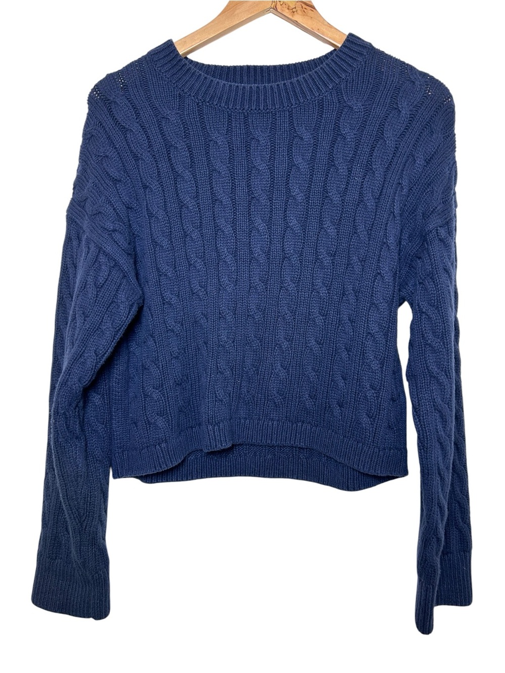 J. Crew navy blue cable knit cropped sweater size small bx465 preppy fisherman